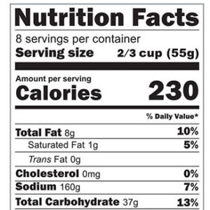 nutrition label calories protein carbs fat